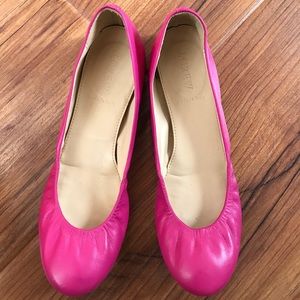 J. Crew Cece Leather Ballet Flats Fuchsia